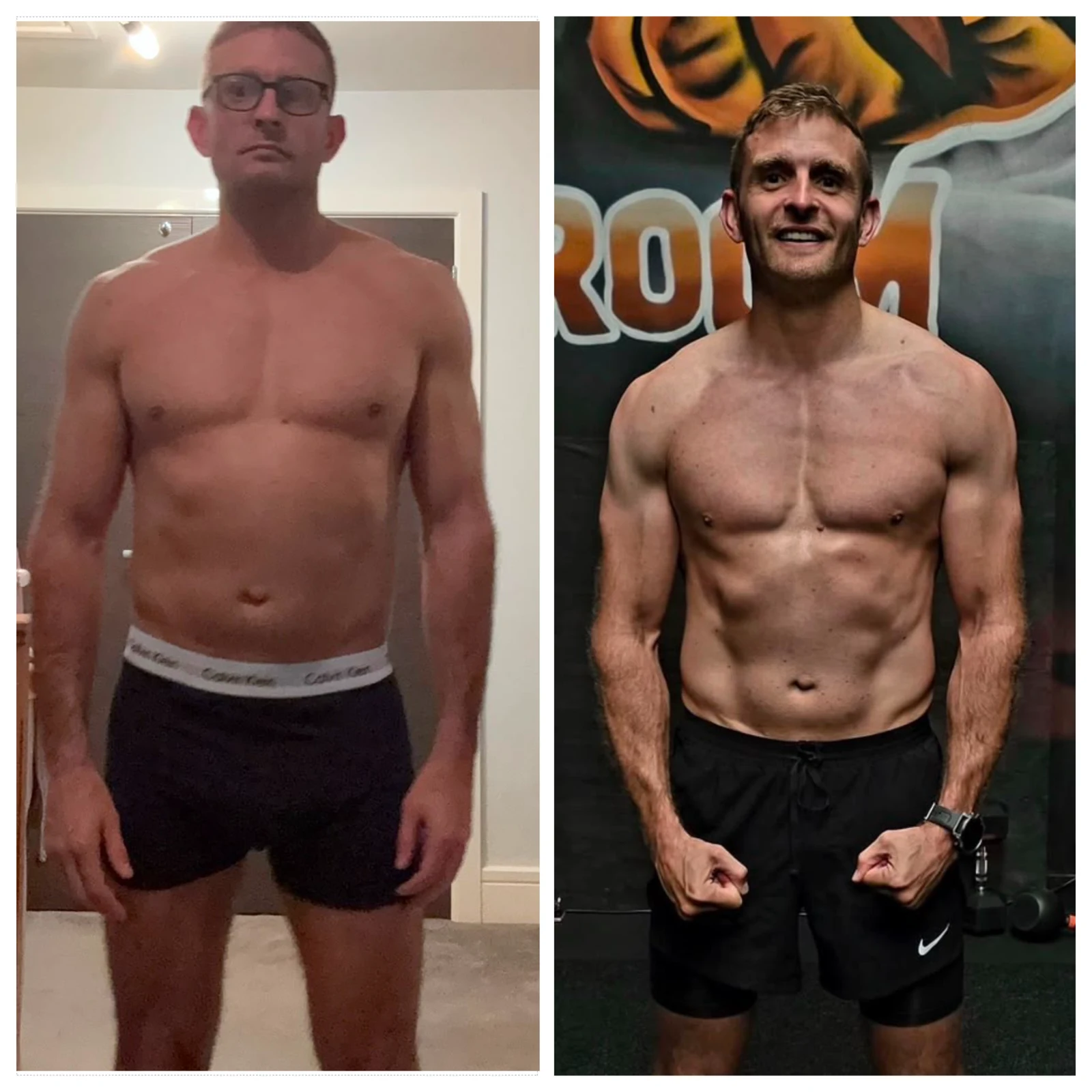 Before-and-after progress photo supplied for Andy