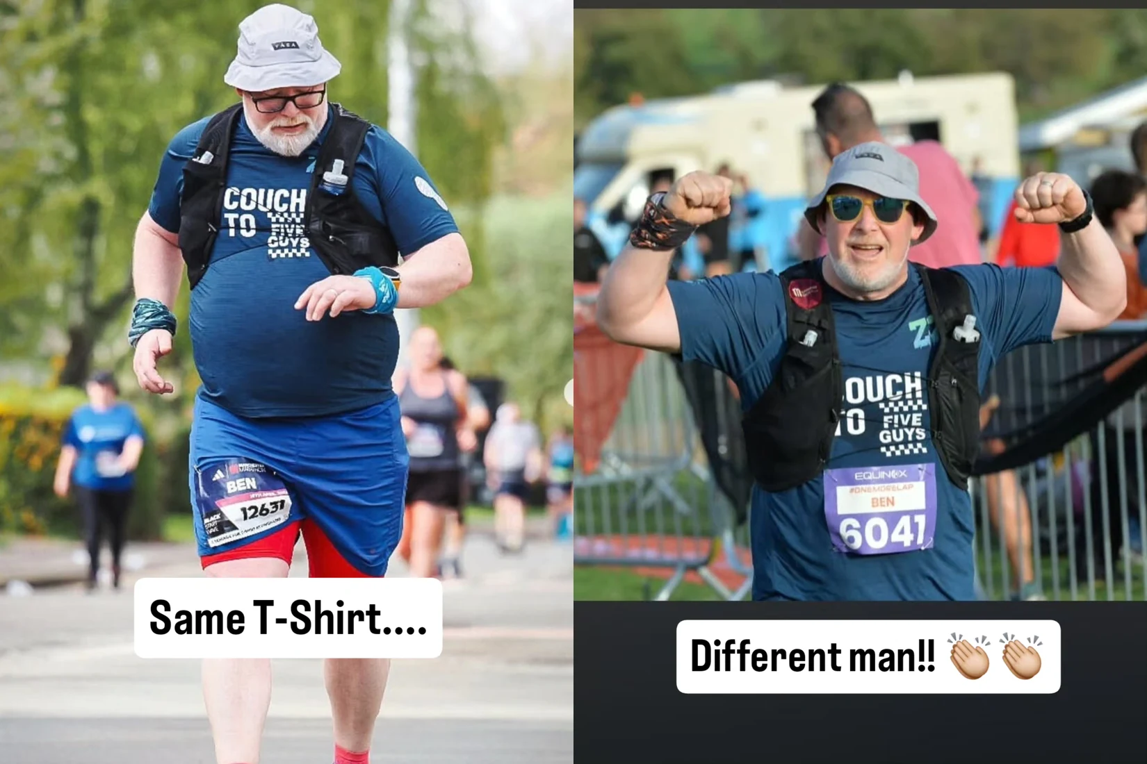 Side-by-side running photos shared for Ben’s progress